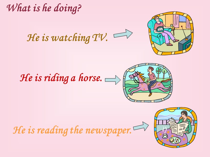 What is he doing? He is reading the newspaper. He is watching TV. He
